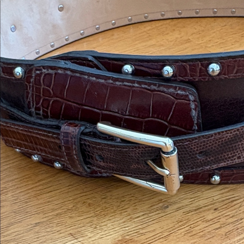 Calvin Klein  Genuine Leather Dark Brown Croc-Embossed BeltSize Large